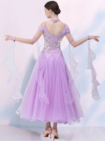 Purple Blue Modern ballroom dance dress for women girls waltz ballroom tango foxtrot dance competition performance gown