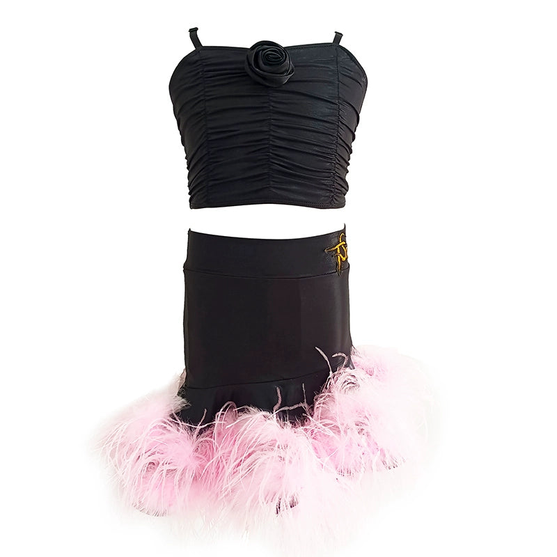 Pink Ostrich Feather Competition Latin Dance Dresses for Girls Kids Salsa Rumba Chacha Ballroom Party Stage Performance Clothes Dancewear