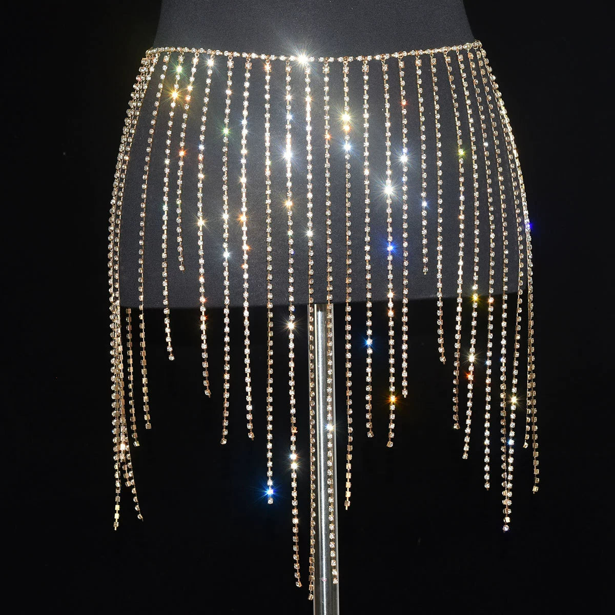 Women girls latin jazz rave dance Rhinestone tassel waist chain hollow bling hot pole dance tassel skirt belly dance body chain belts