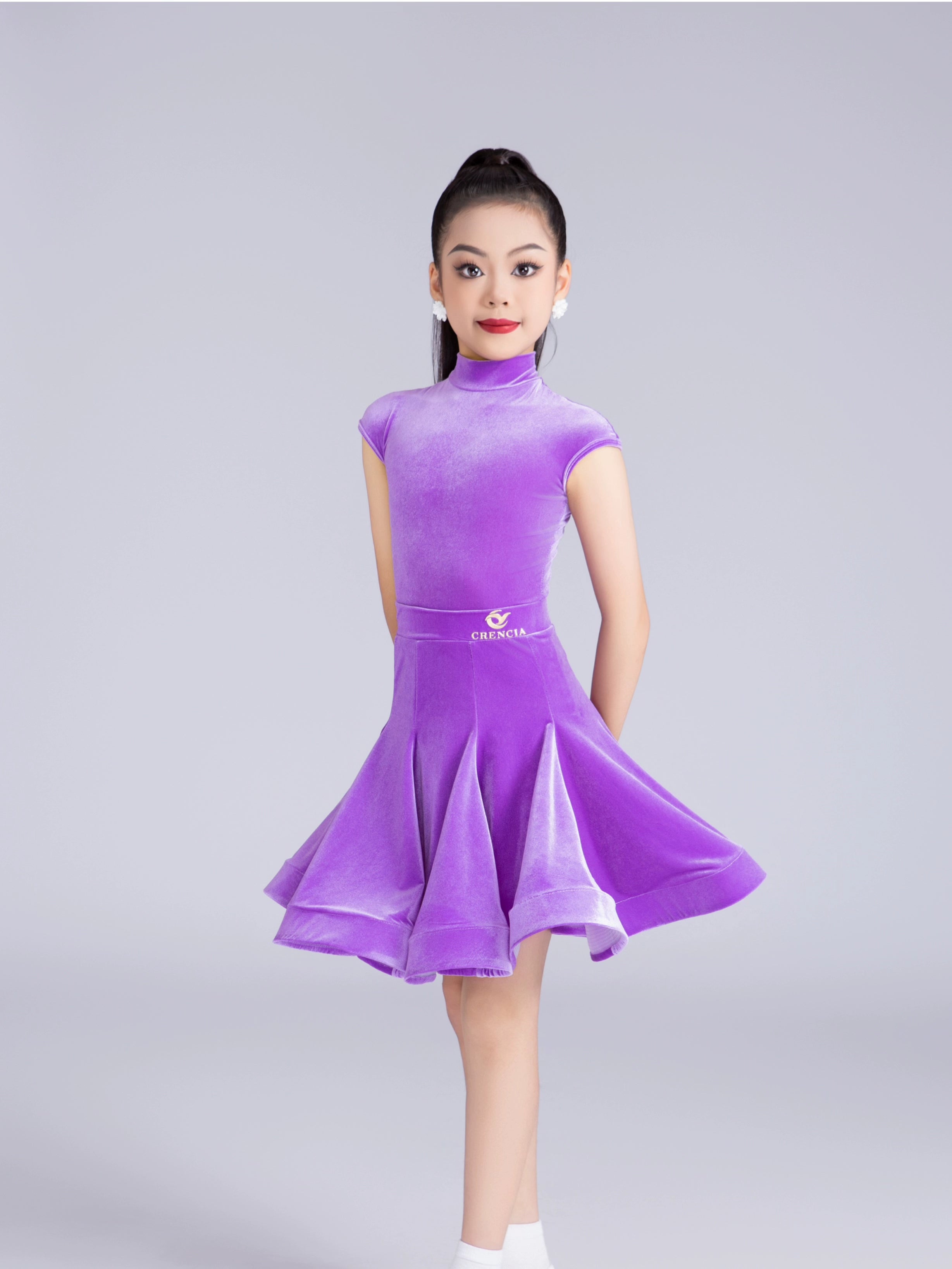 Girls' Blue red velvet latin ballroom dance dresses kids modern dance professional competition clothes for Children