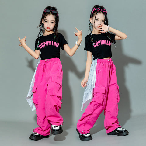 Girls Jazz Dance Street Costume Hiphop Dance outfits Children Pink Street Dance Clothing Fried Street Suit Girls Hiphop Dance Costumes