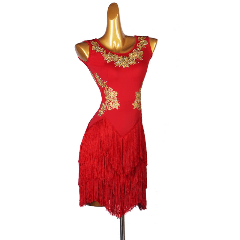 Back Zipper Latin Dance Dress for Women Girls Dark Green Red Salsa Rumba Chacha Tassel Dance Costume  Three-Step Dance Dress