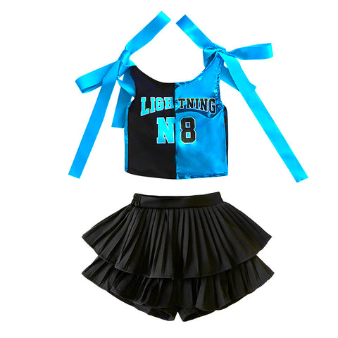 Girls' Blue Shiny Jazz Dance Costume Hip Hop Street Dance Outfits for Kids Rapper Singer Gogo Dancers Model Catwalk Suit