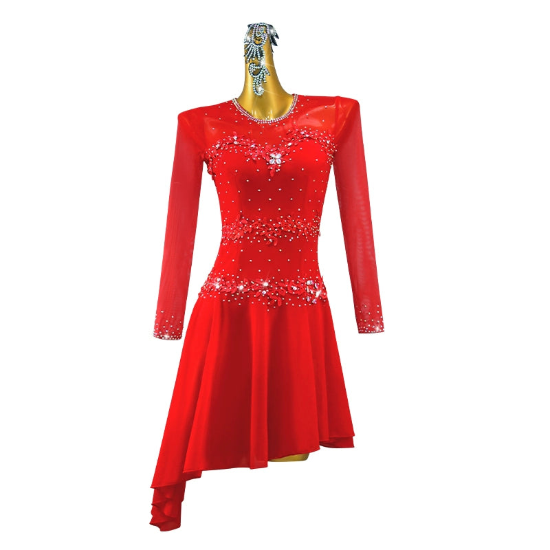 Red Professional Latin Dance Dresses for Women Girls Salsa Rumba Chacha Dance Costume Three Steps Samba inclined skirts