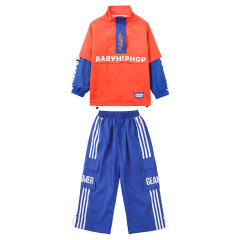 Girls Boys Hip Hop Jazz Dance Costumes Orange Blue Cheerleading Performance Class Uniforms Kids Rapper Singers Gogo Dancers Outfits