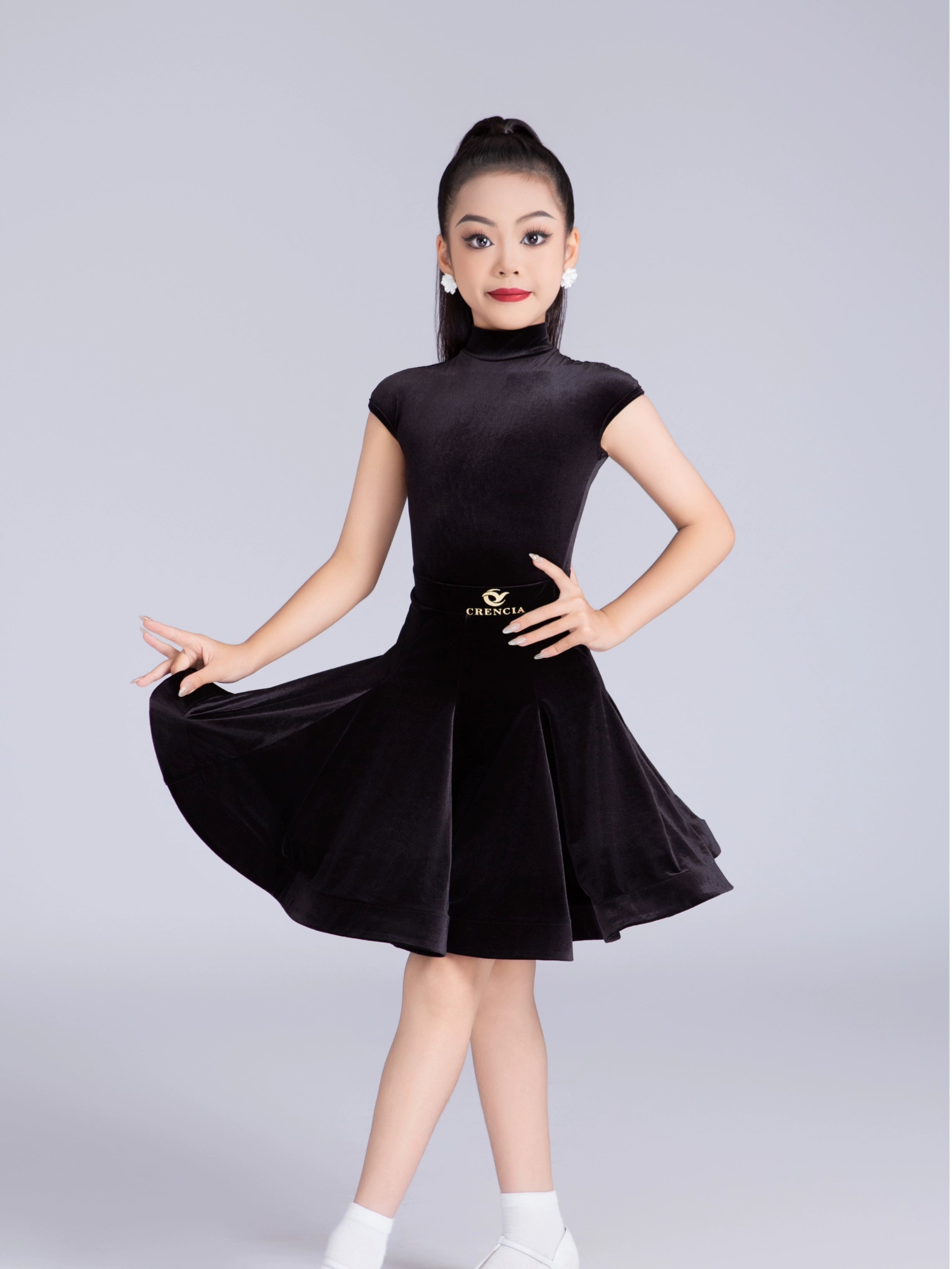 Girls' Blue red velvet latin ballroom dance dresses kids modern dance professional competition clothes for Children