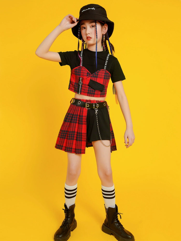 Girls Jazz Costume Hip Hop Street Dance outfits children gogo dancers British style plaid Cheerleading Show clothes for kids