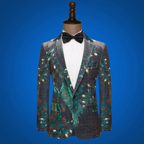 Men's jazz dance peacock pattern blazers wedding party bridegroom dress suit studio photo singer choir stage host performance coats for male