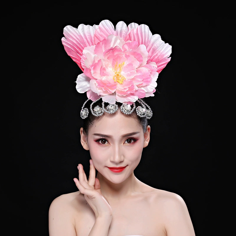 Opening Dance Performance Flowers Headdress for Women Girls Flamenco Dance Pageant Head Piece Peony Petal Head Flower Head Jewelry