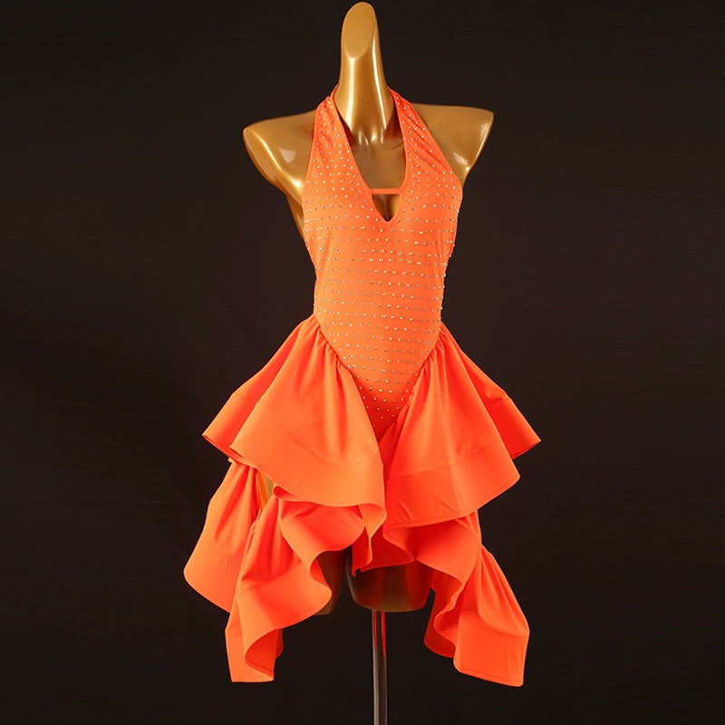 New National Standard Latin Dance Dress Rumba Samba Dance Competition Performance Clothing Professional Art Examination Clothing Orange Lq435 Latin Dance Dresses