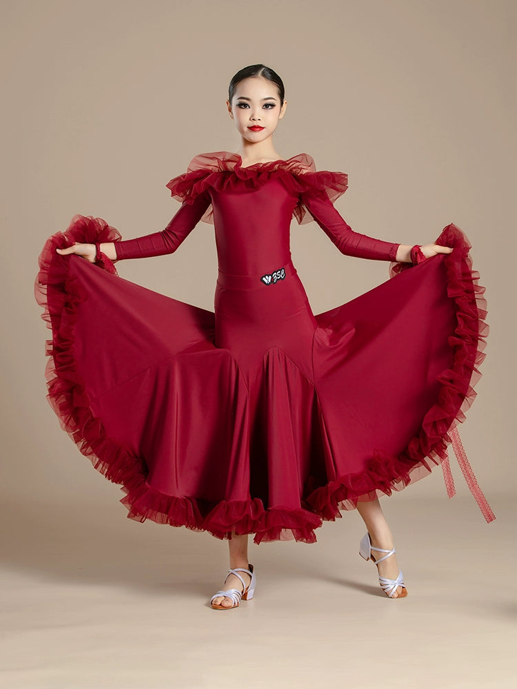 Modern ballroom dance dresses for girls kids waltz tango light purple orange wine professional competition clothing for children