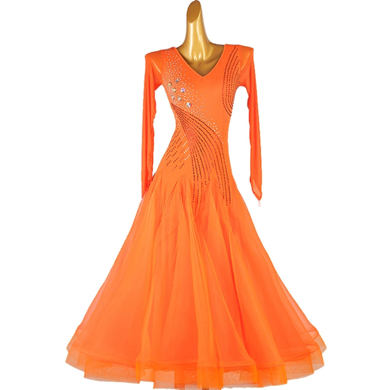 Orange Modern ballroom competition Dance Dresses for women girls pink blue waltz tango foxtrot rhythm dancing long gown