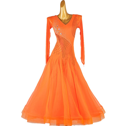 Orange Modern ballroom competition Dance Dresses for women girls pink blue waltz tango foxtrot rhythm dancing long gown