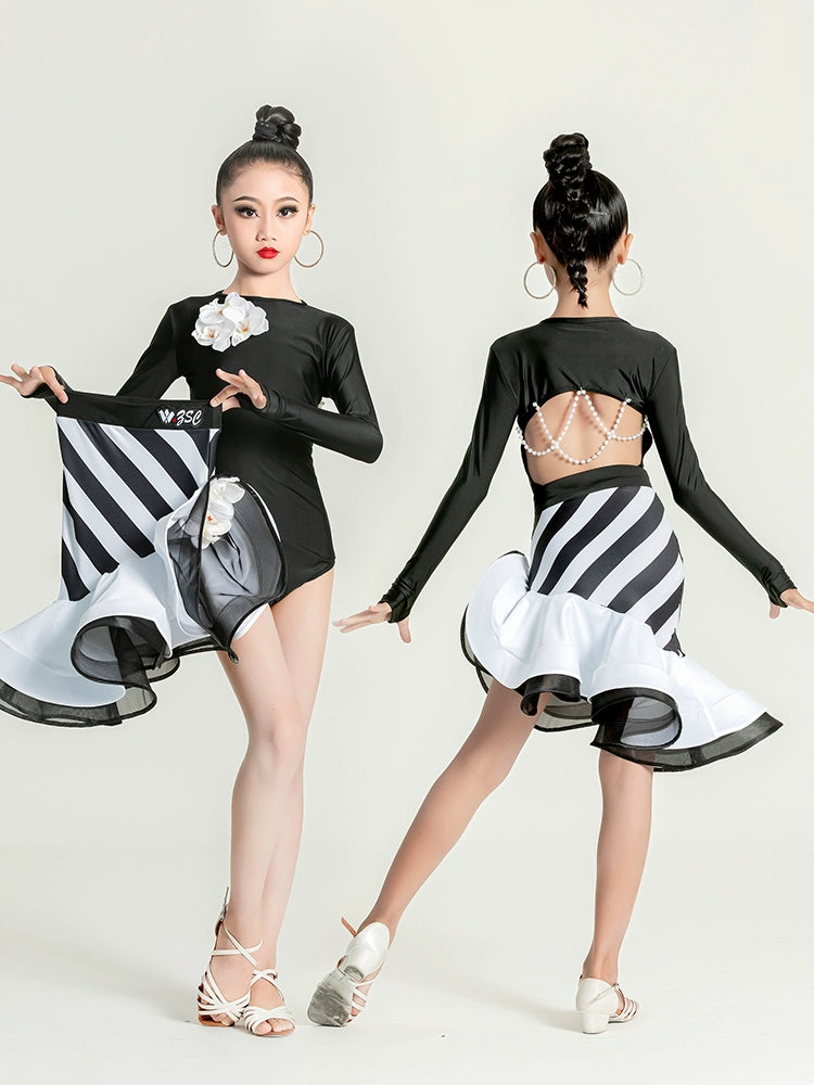 Girls' Latin Dance Dress Girls' Professional Regulations Racing Suit New Autumn and Winter Children's Exercise Clothing Children Dance Performance Costumes