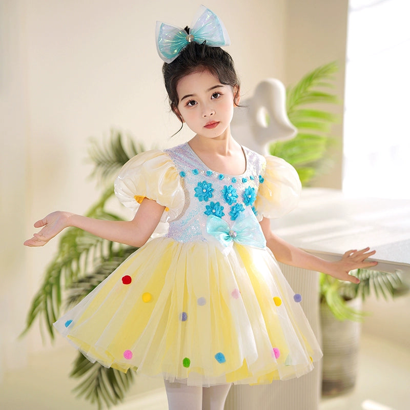 Children Toddlers Pink Yellow Sequins Jazz Costumes Tutu Skirts Girls Kindergarten Choir Performance Princess Dresses