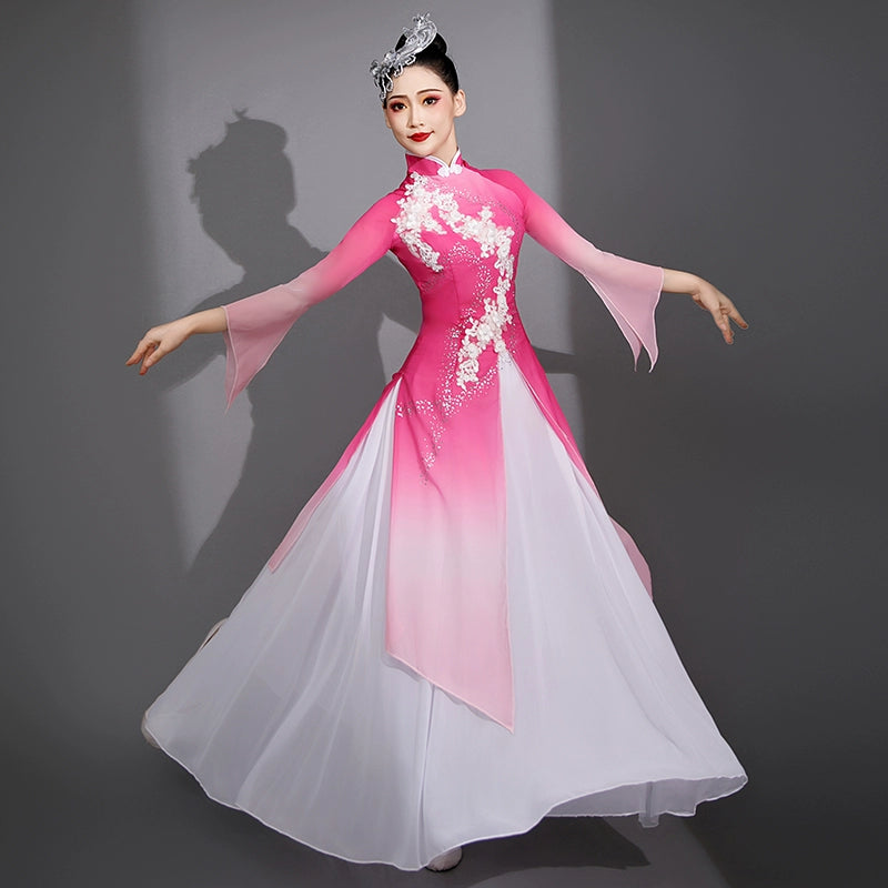 Pink Chinese folk Classical dance costumes Female elegant hanfu Jiangnan solo Fan Umbrella yangge dance performance fairy dress