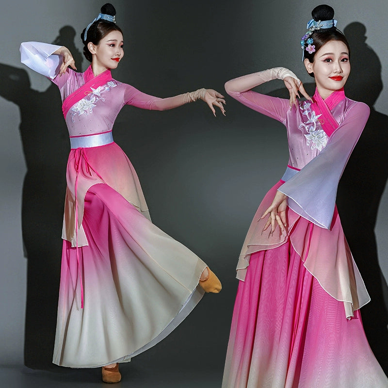 Pink Chinese folk Classical dance costumes for women girls princess fairy hanfu fan umbrella dance dresses Han Tang ancient style suit