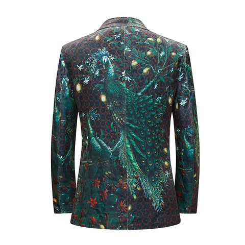 Men's jazz dance peacock pattern blazers wedding party bridegroom dress suit studio photo singer choir stage host performance coats for male