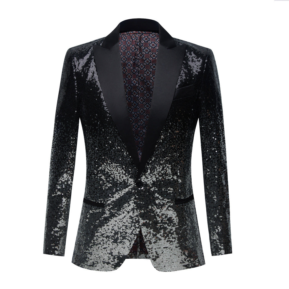 Men's Gradient Sequined Jazz Dance Blazer Turquoise Black Green Gold Host Singers Performance Coats Host Emcee Choir Wedding Party Suit