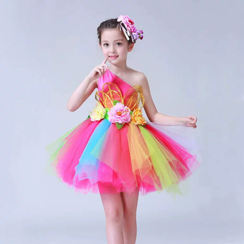 Children's Petal Sequins Jazz Dance Costume Kindergarten Chorus Performance Outfits Princess Tutu Skirt Princess Dresses for Girls