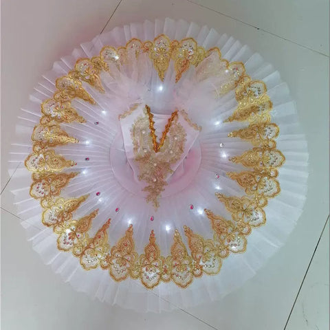 Children's LED Light White Tutu Skirt Kids Ballerina Little Swan Lake Ballet Dance Dress Paty Dress up Flat Tutu for Girls