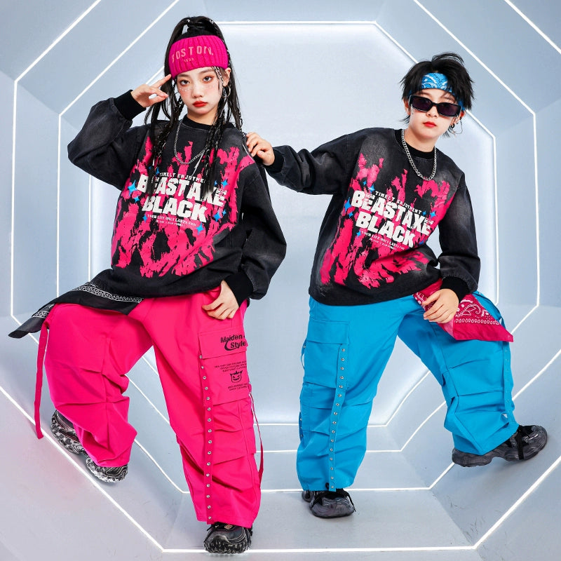 Children's Hiphop Street Dance Costumes for Girls Boys Kids Rappers Singers Gogo Dancers Dance Outfits Fried Street Catwalk Model Show Clothing