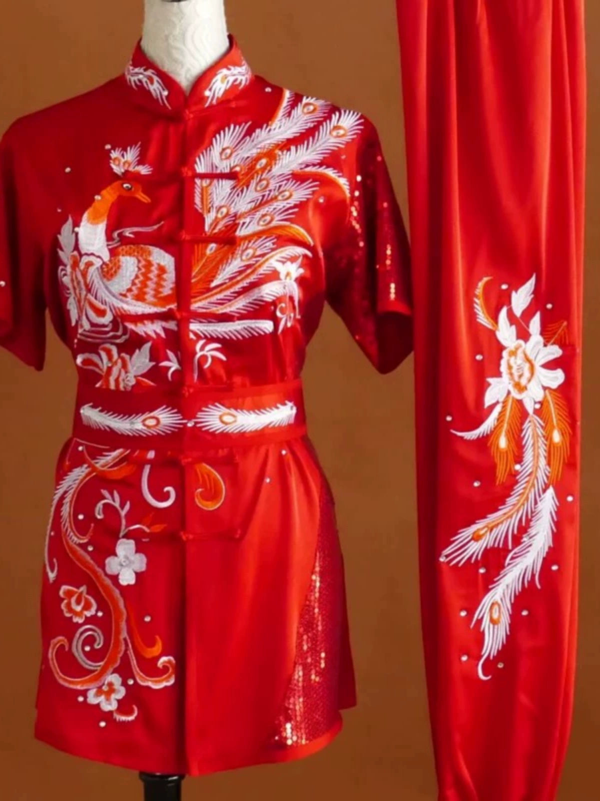 Customized size Embroidered Phoenix Competition Chinese Kungfu uniforms wushu performance Taichi clothing Changquan Nanquan Suit for adult kids