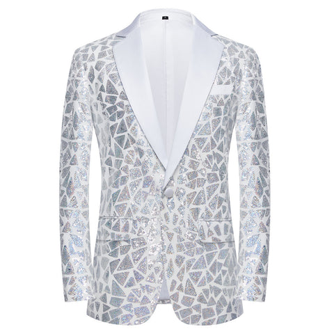 Men's Triangular Sequins Jazz Dance Blazers White Green Red Blue Gold Shiny Singers Host  Chor Party Dress Up Coats Band Performance Jackets for Man