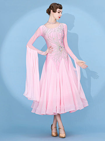 Custom size pink gemstones competition ballroom dance dresses for women girls kids Modern waltz tango foxtrot smooth rhythm performance gown