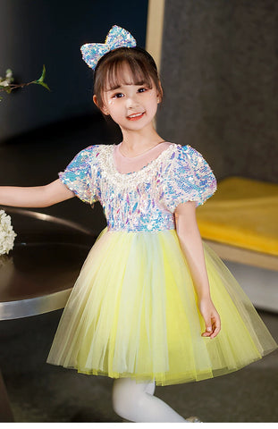 Children's yellow sequin tutu skirt jazz dance dresses boys girls school choir stage performance outfits kindergarten phtos shooting clothes