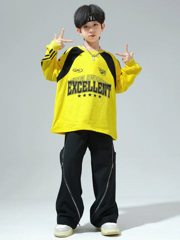 Yellow Girls Jazz Dance Costumes Hip-hop Street Dance Outfits for Girls Boys Drum Model Show Party Performance Clothing