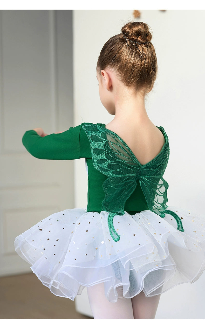 Children Girls Purple Blue Butterfly Fairy Ballet Dance Dresses for Kids Tutu Skirts Long Sleeves Back Fairy Bows Ballet Gymnastics Performance Skirts