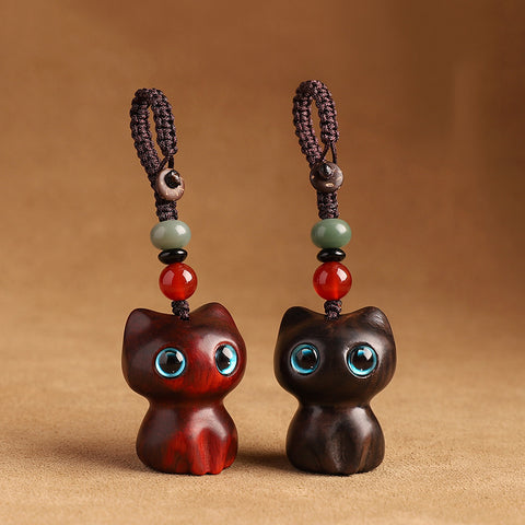 Feng shui luck money Natural ebony cat car keychain pendant for unisex couples birthday gift mobile phone chain pendant