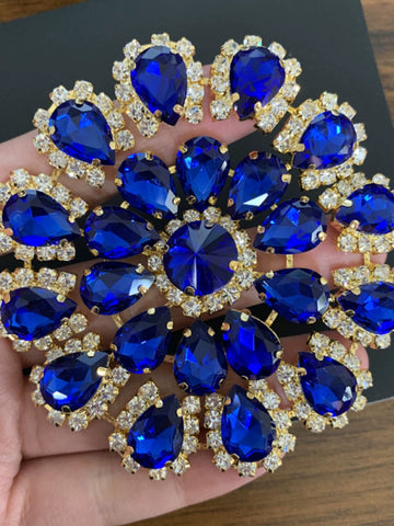 Round red blue bling gemstones DIY headdress dance clothes shoes jewelry flower-shaped hand-sewn corsages headgear dinner bags 8cm