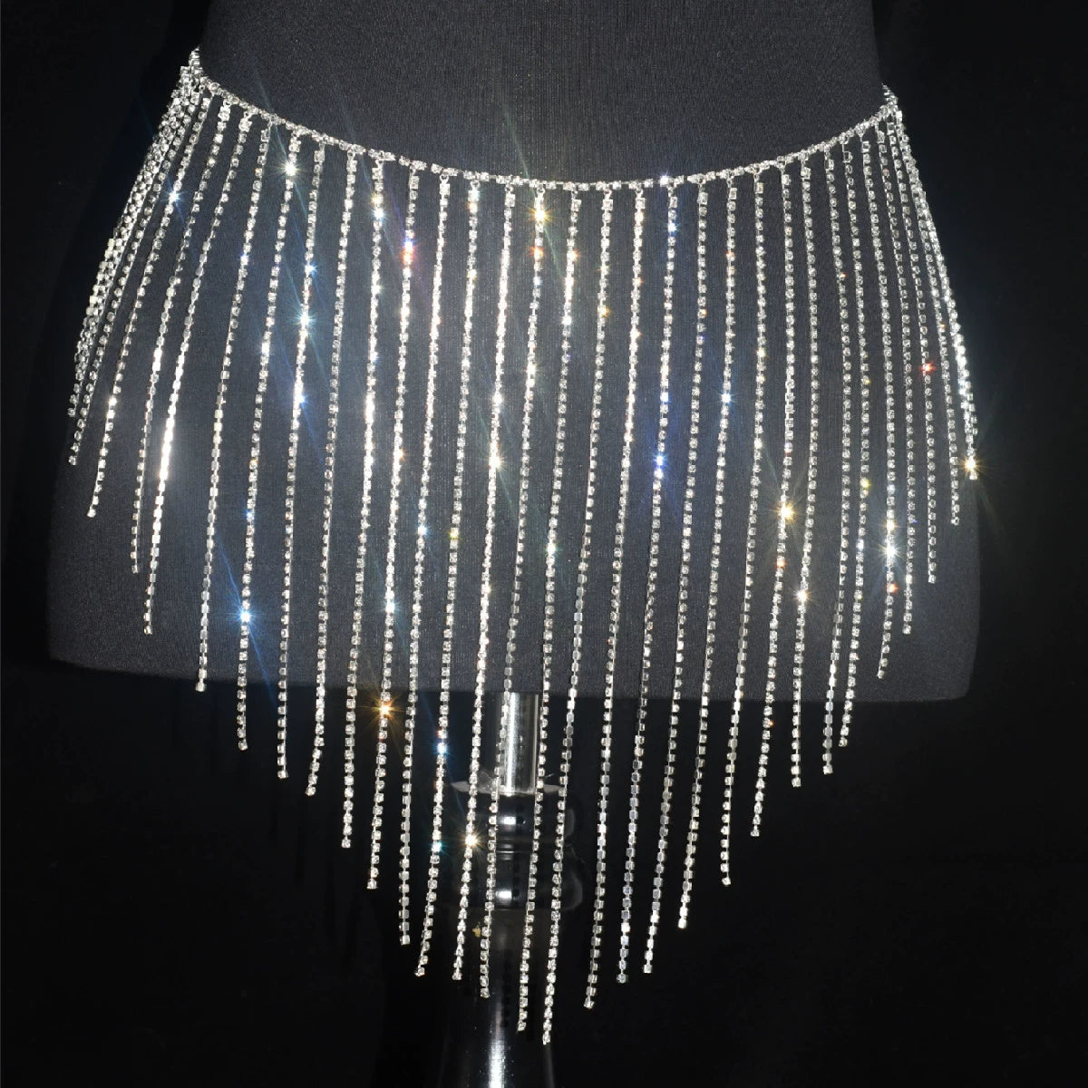 Women girls latin jazz rave dance Rhinestone tassel waist chain hollow bling hot pole dance tassel skirt belly dance body chain belts