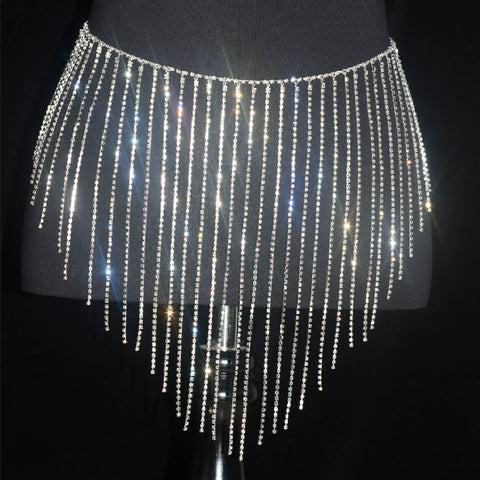 Women girls latin jazz rave dance Rhinestone tassel waist chain hollow bling hot pole dance tassel skirt belly dance body chain belts