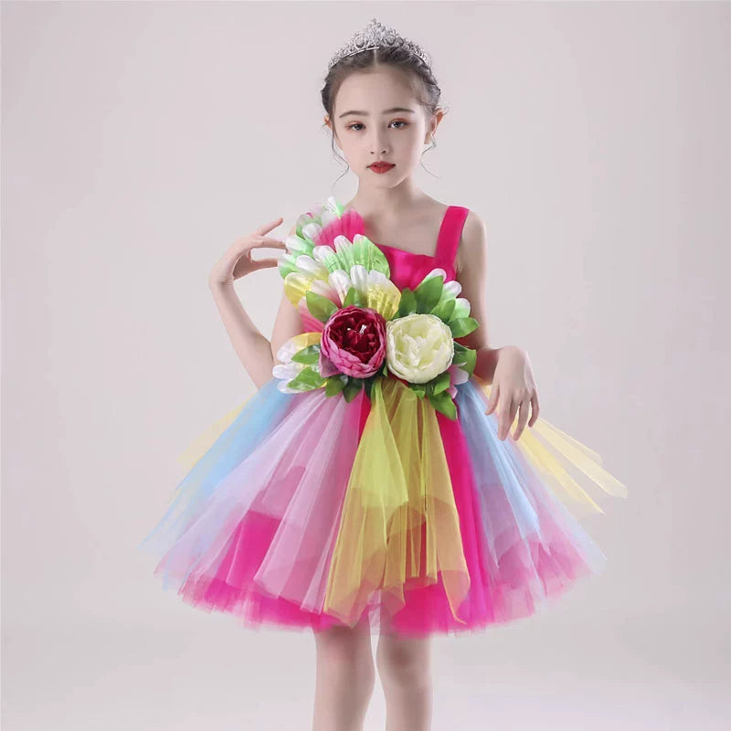 Children's Petal Sequins Jazz Dance Costume Kindergarten Chorus Performance Outfits Princess Tutu Skirt Princess Dresses for Girls