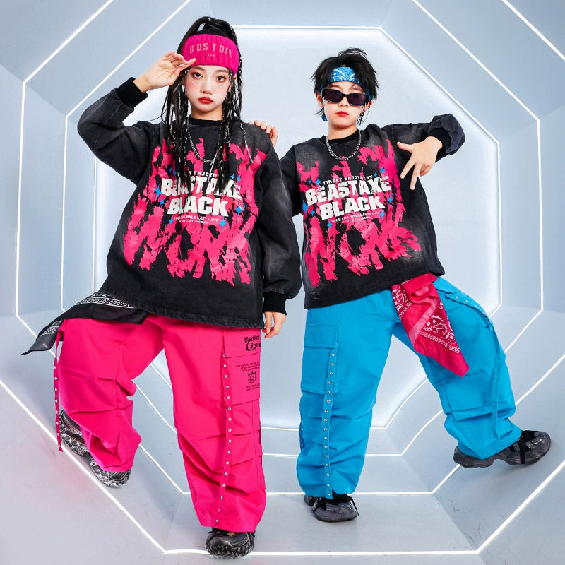 Children's Hiphop Street Dance Costumes for Girls Boys Kids Rappers Singers Gogo Dancers Dance Outfits Fried Street Catwalk Model Show Clothing