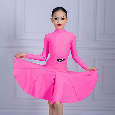 Orange green Latin dance regulations ballroom dance dress kids girls professional turtleneck salsa latin dance outfits for children