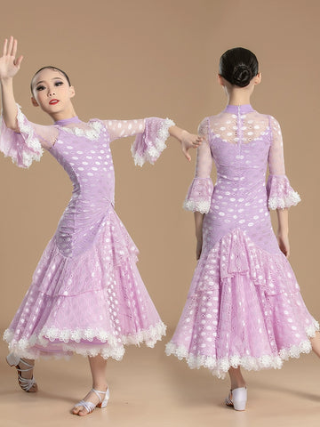 Purple lace Modern Ballroom dance dresses for girls kids children Waltz ballroom tango Practice Clothes Training Dance Skirts for girl