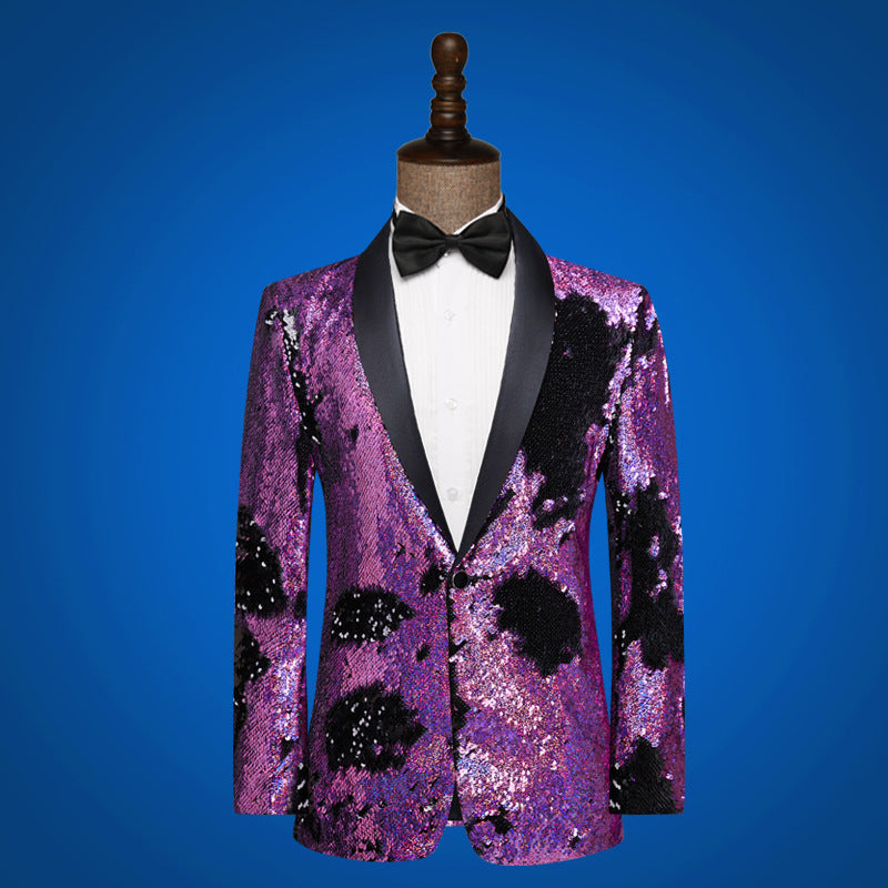 Men's Purple Sequined jazz dance blazers nightclub bar singers gogo dancers DJ DS Host Jacket Men Wedding birthday party coats