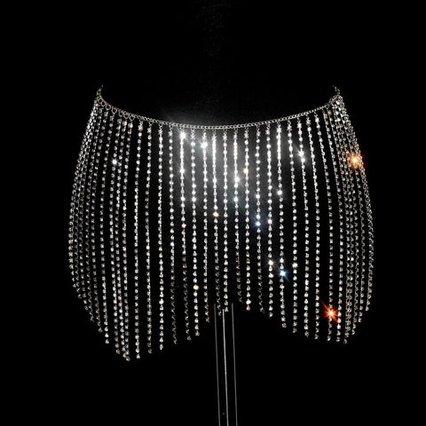 Women girls latin jazz rave dance Rhinestone tassel waist chain hollow bling hot pole dance tassel skirt belly dance body chain belts