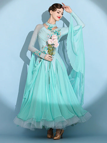 Aqua green color competition ballroom dance dresses for women girls waltz tango senior rhythm modern dance costume