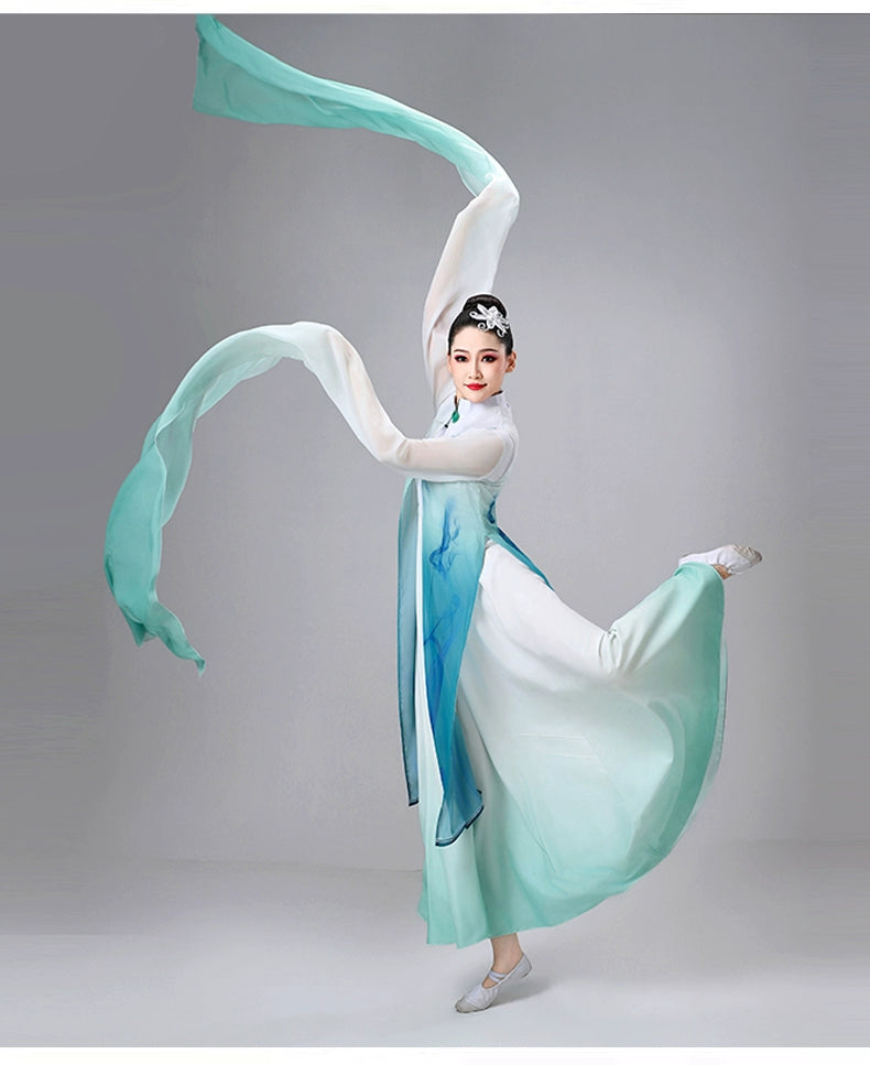 Blue Chinese Classical dance costumes for women girls water sleeves Han Tang hanfu  hua Dan Yichuan Qingyi Yinjiang  Dance dresses