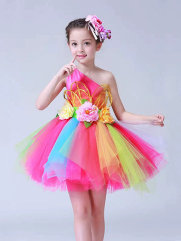 Children's Petal Sequins Jazz Dance Costume Kindergarten Chorus Performance Outfits Princess Tutu Skirt Princess Dresses for Girls