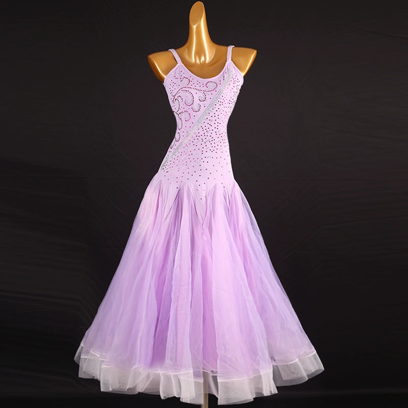 Lavender Light Purple Competition Ballroom Dance Dresses for Women Girls Kids Modern Waltz Tango Dance Performancelong Gown