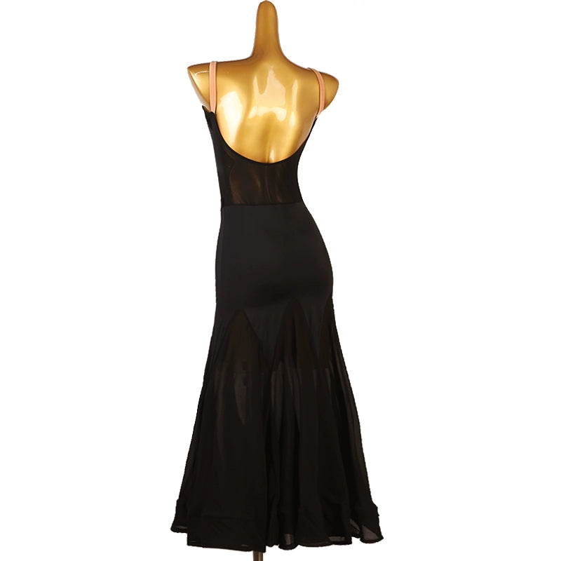 modern Black ballroom dance dress for women girls waltz tango foxtrot performance competition uniform quickstep skirt