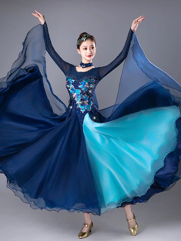 Navy Red Competition Ballroom Dance Dresses for Women Girls Diamond Waltz Tango Foxtrot Rhythm Performance Costumes