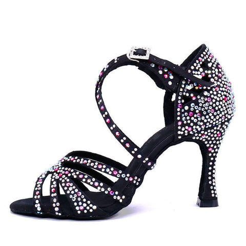 Colorful Diamond Pink Latin Dance Shoes for Women Girls High Heel Soft Sole Ballroom Tango Salsa Chacha Samba Dance Shoes Sandals