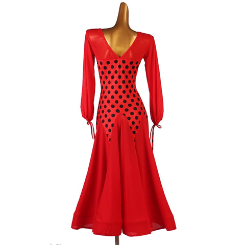 Red Polka Dot Ballroom Dance Dresses for Women Girls Modern Party Vintage Style Waltz Tango Flamenco Stage Performance Long Gown